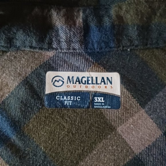 Mens Magellan Outdoors Green Plaid Cotton Flannel Shirt Size 3XL Classic Fit - Picture 3 of 7